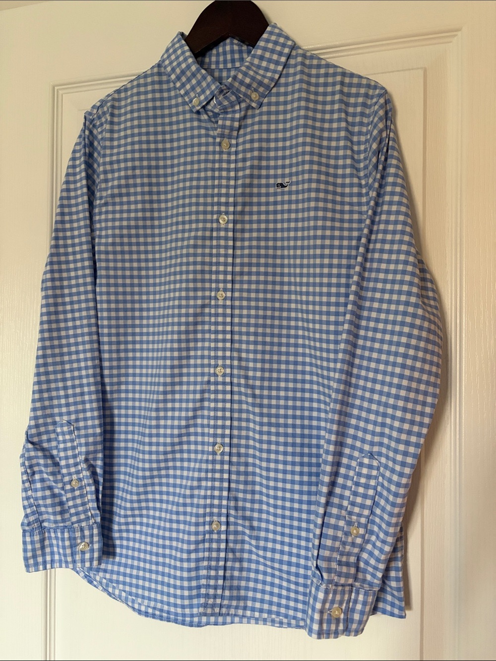 Vineyard Vines Periwinkle Blue & White Gingham Button-Down Shirt - boys size L
